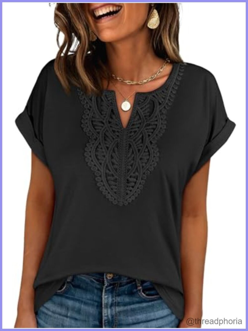 Womens Short Sleeve Lace Boho V Neck Tunic Top Dressy Casual Blouse